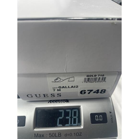 Guess Shoes Women's Size 7 Gold GwGALLAI2 Logo Block Heel Slide Sandals Box - Picture 16 of 16